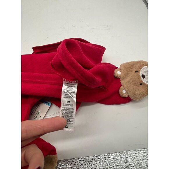 Little Me "My First Christmas" Teddy Bear Footed Bodysuit, Red, 6M - Picture 8 of 12